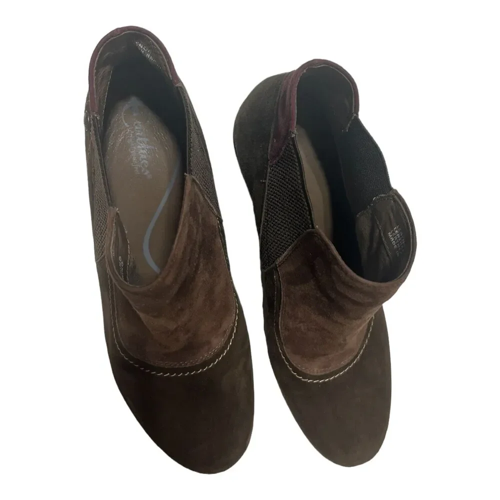 Earthies Genoa Ankle Boots Booties Brown/Purple Suede Leather Womens Size 9 B